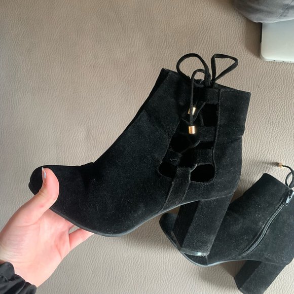 Black Suede Heeled Booties - Picture 4 of 6